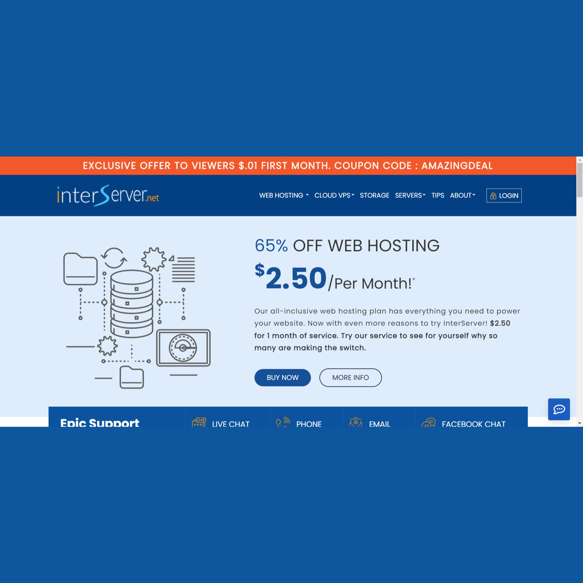 Get The First Month Of Hosting for Only $0.01 and 50% off from VPS at InterServer Image