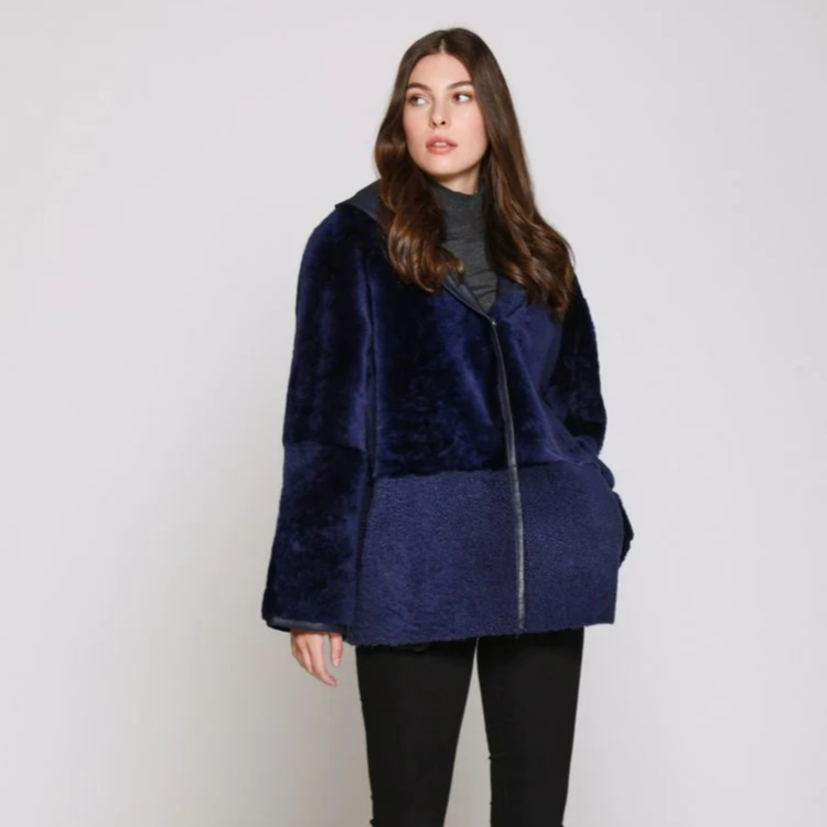 $750 Off Reversible Two Texture Shearling Hooded Jacket Image