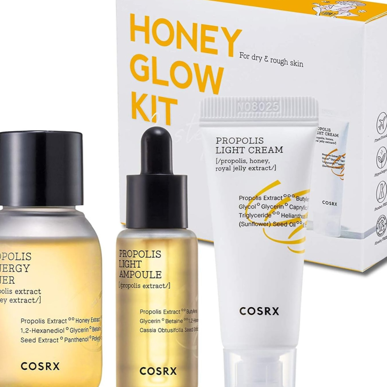 COSRX Honey Glow Kit | Propolis Synergy Toner, Ampoule, Cream | Moisturizing, Hydrating, Nourishing