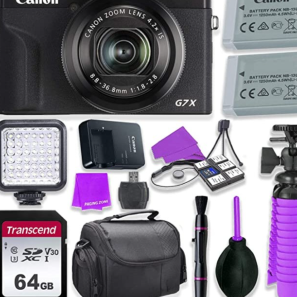 Canon PowerShot G7 X Mark III Camera w/ 1 Inch Sensor & 4k Video - Wi-Fi & Bluetooth Enabled (Black) & LED Video Light, 64GB Transcend Memory Card, Extra Battery + Accessory Bundle