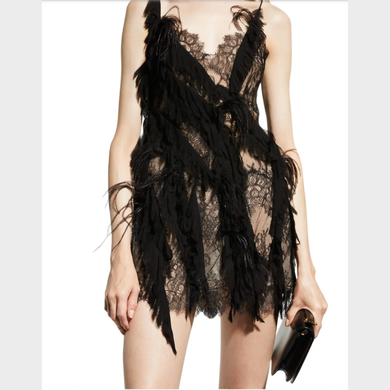 Alberta Ferretti Feather-Trim Ruffle Lace Mini Slip Dress