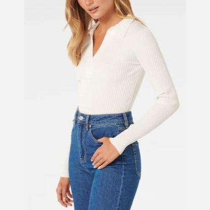 Forever New Piper Crochet Polo Knit Top