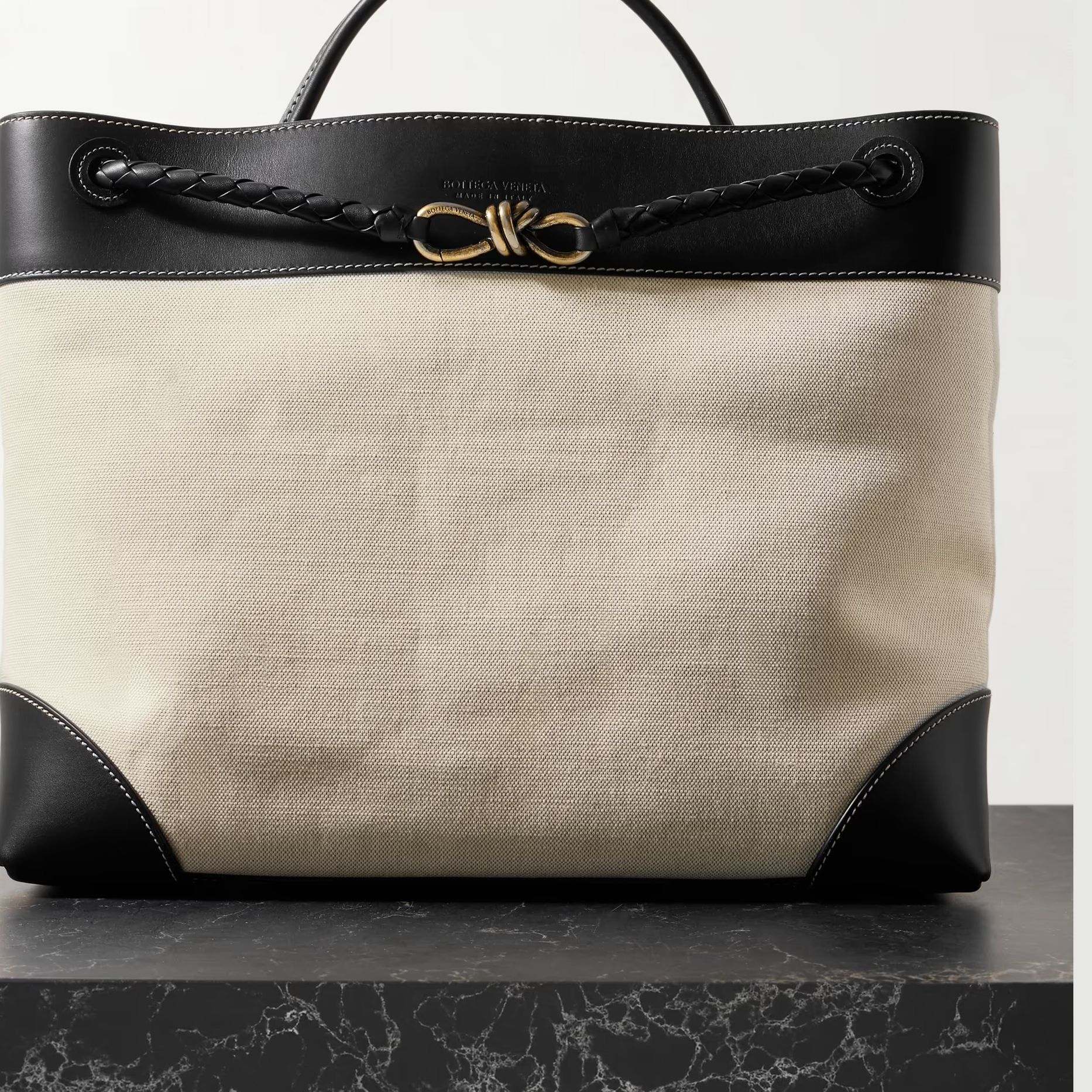 BOTTEGA VENETA Andiamo large embellished leather-trimmed canvas tote