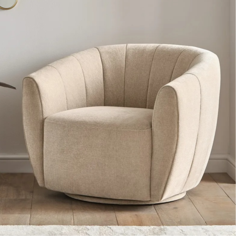 STYLE - Halle Chenilli Linen Accent Swivel Chair - Oak Furniture Land - £699