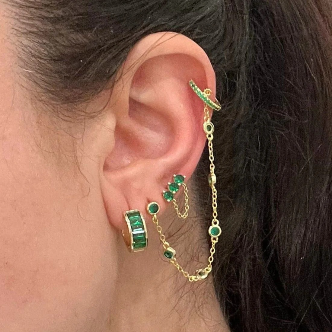 Emerald Chain Ear Cuff