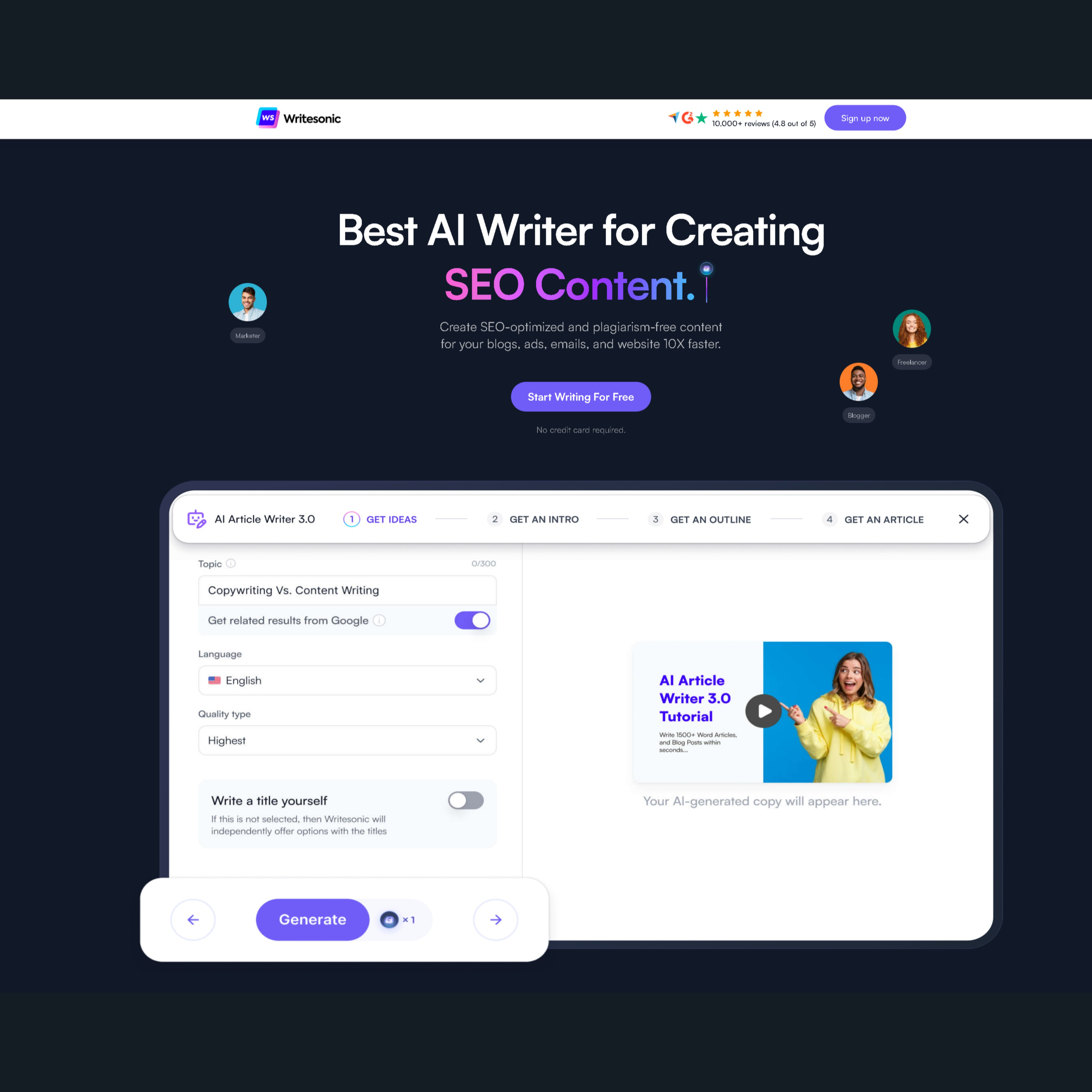 Writesonic - Best AI Writer, Copywriting & Paraphrasing Tool