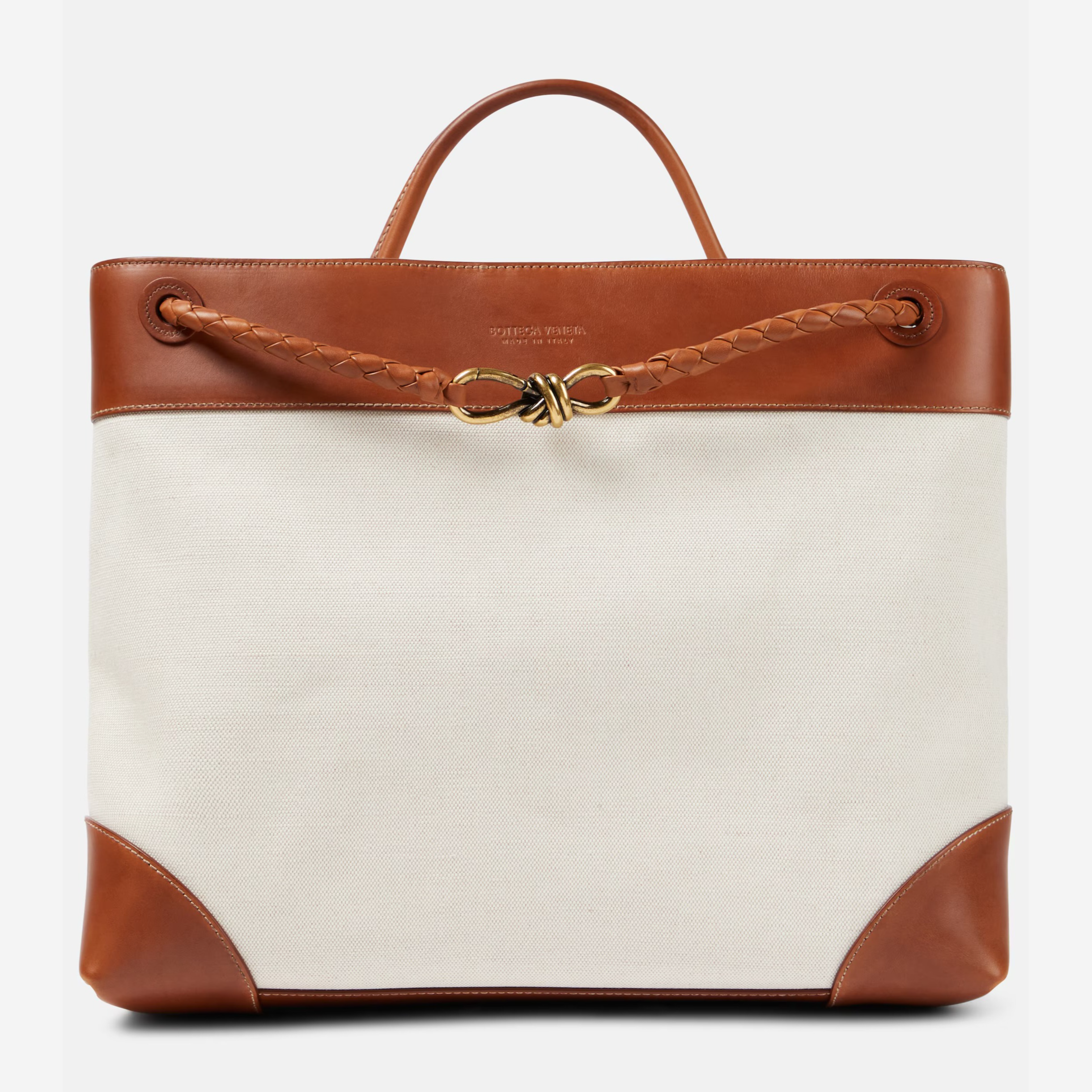 Bottega Veneta Andiamo Large leather-trimmed canvas tote bag