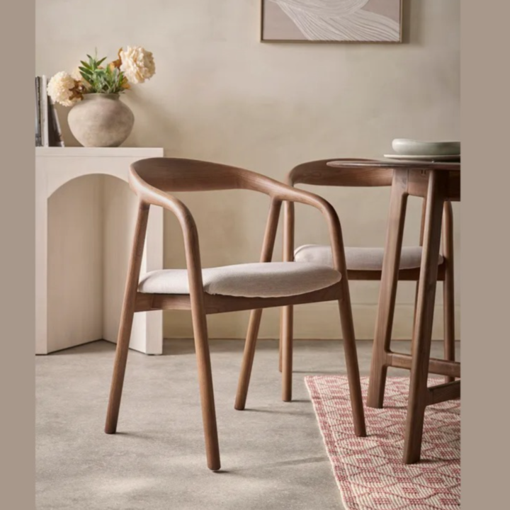 Walnut Upholstered  Natural Dining Chair - Set of 2 -  £750