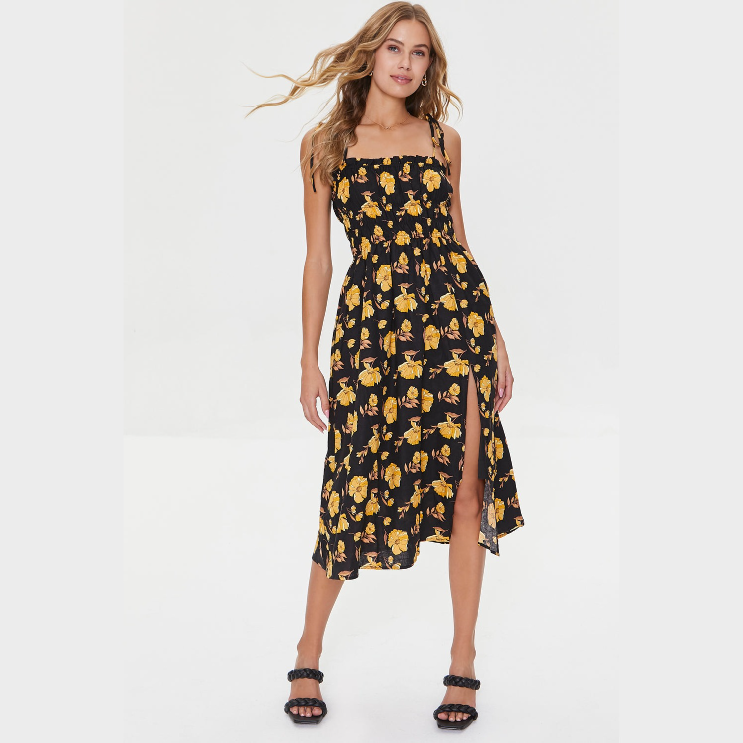 Floral Print Linen-Blend Midi Dress