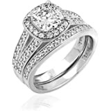 Amazon.com: Amazon Collection Platinum or Gold Plated Sterling Silver Infinite Elements Zirconia Antique Ring Set : Clothing, Shoes & Jewelry