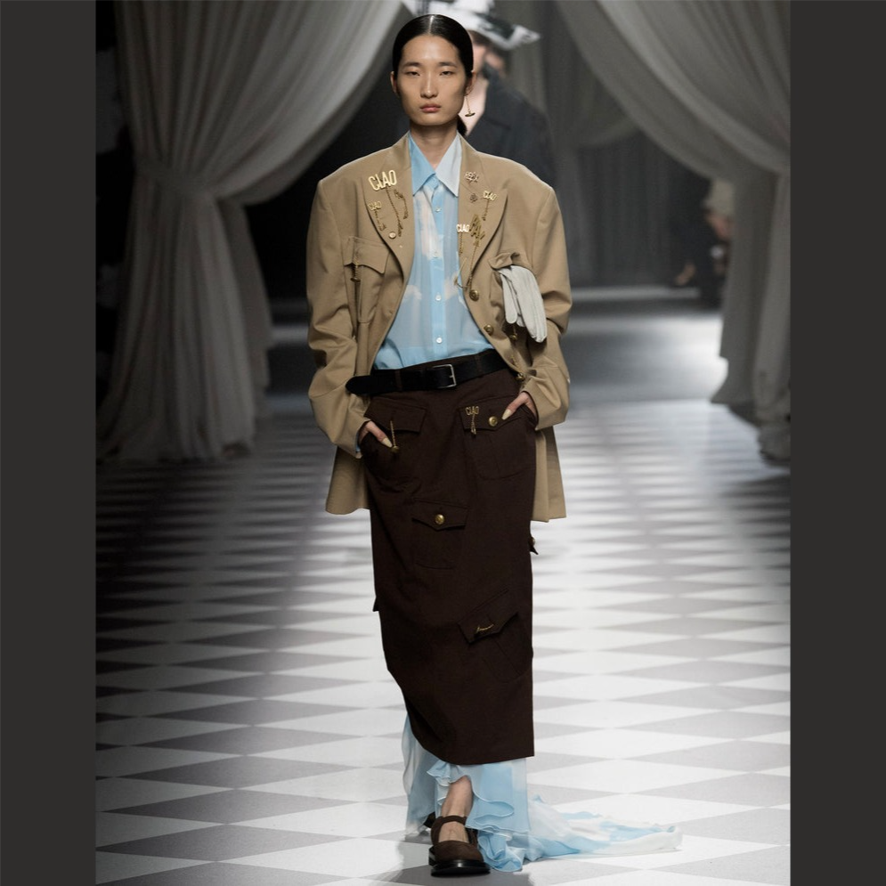 MOSCHINO SHIRT IN GEORGETTE "IN THE CLOUD" PRINT FASHION WEEK COLLECTION 