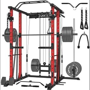 ZERELEK Power Cage, 1500lbs Power Rack with LAT PullDown and Cable Crossover System, Squat Rack with Pulley System, Weight Cage for Home Gym with Training Attachments(Red) : Amazon.co.uk: Sports & Outdoors
