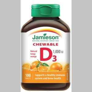 Jamieson Chewable Vitamin D 1,000 IU Natural Tangy Orange 100 ea