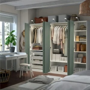 PAX / GRIMO Wardrobe combination, white/grey-green, 250x60x201 cm £655