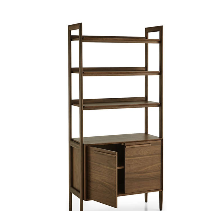 Tate 36" Walnut Wood 3-Shelf Storage Bookcase Cabinet