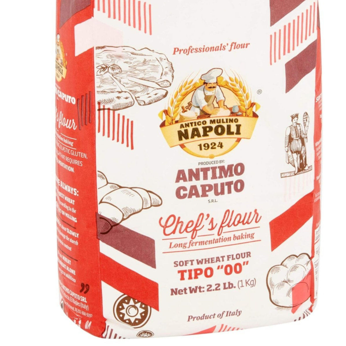 Antimo Caputo Chefs Flour - Italian Double Zero 00 - Soft Wheat for Pizza Dough, Bread, & Pasta, 2.2 Lb (Pack of 2)
