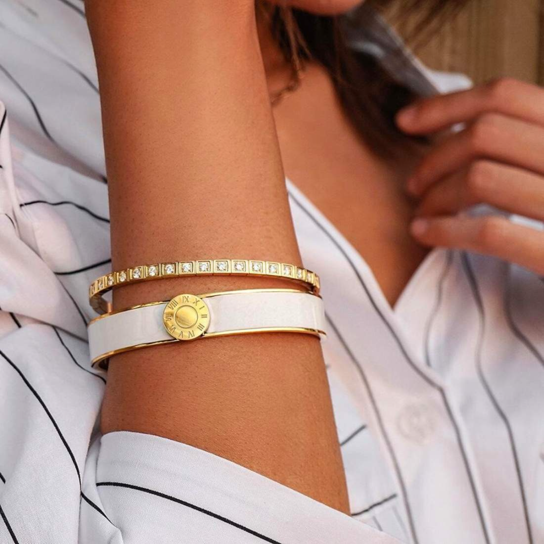 Pretty Enamel Pave Bangle Set