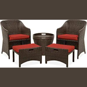 Amazon.com: Best Choice Products 5-Piece Outdoor Patio Furniture Set, No Assembly Required Wicker Conversation Bistro & Storage Table for Backyard, Porch, Balcony w/Space-Saving Design - Brown/Red : Everything Else