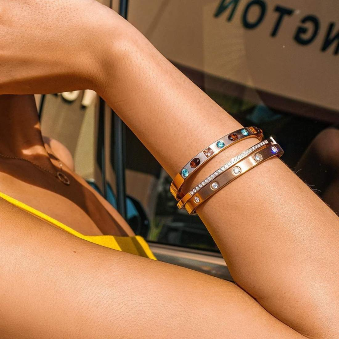 Golden Jeweled Bangle Bracelet Set