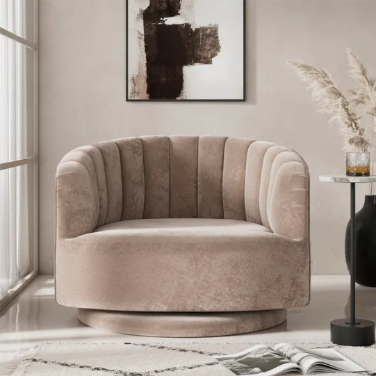 SAVE - Elena Luxury Mink Chenille Scalloped Swivel Chair  - £249