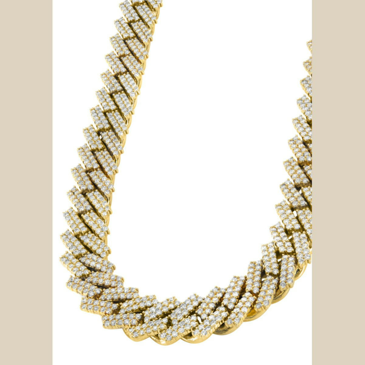 Iced Out Diamond Prong Cuban Link Yellow Gold Chain