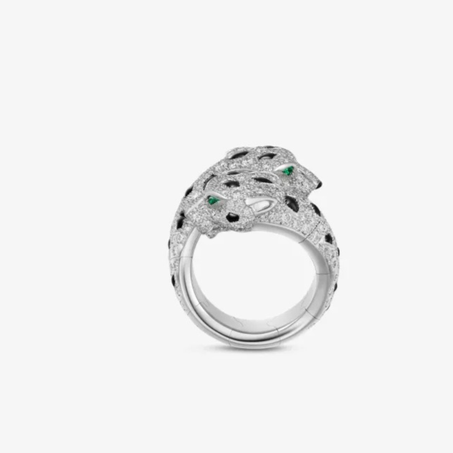 CARTIER Panthère de Cartier 18ct white-gold, 1.82ct brilliant-cut diamond, 0.08ct emerald and 0.04ct onyx ring