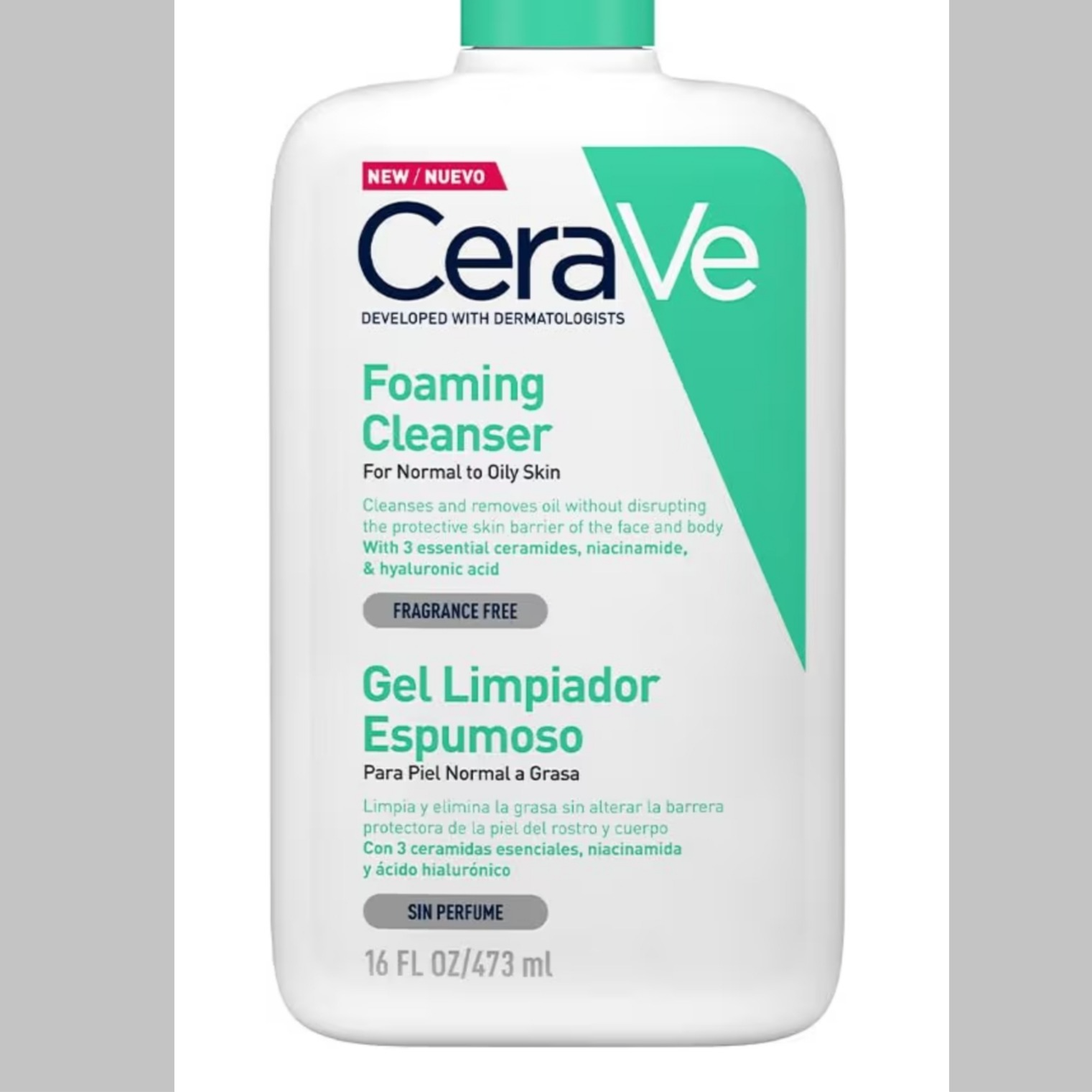 CeraVe Gel Limpiador Espumoso para Piel Normal a Grasa con Ceramidas Esenciales, Niacinamida y Ácido Hialurónico que Protege e Hidrata la Barrera Natural de la Piel, 473ml : Amazon.com.mx: Belleza
