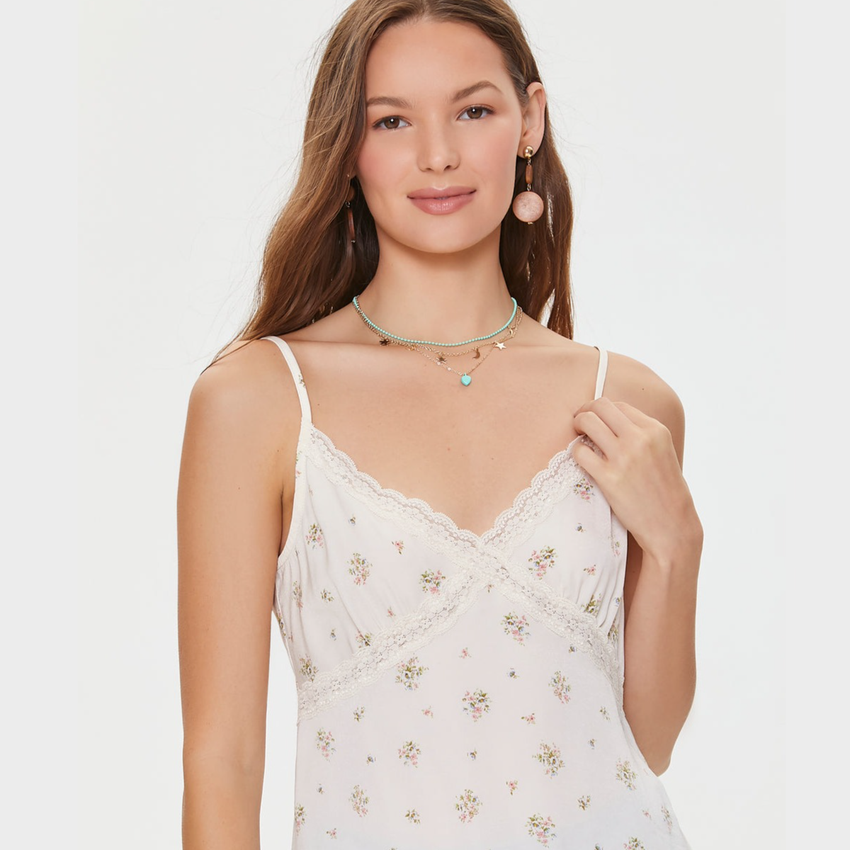 Floral Print Lace-Trim Cami