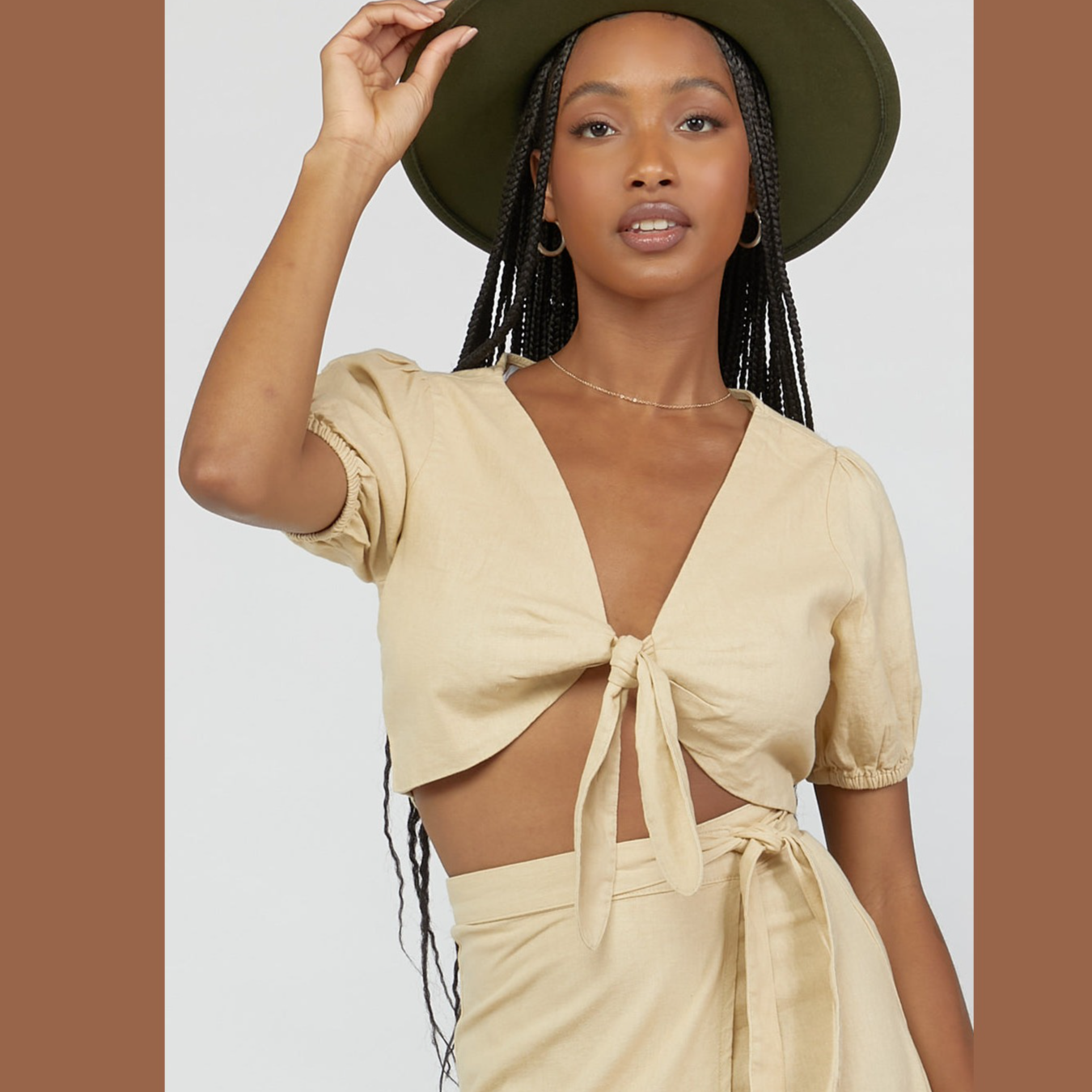 Front Tie Puff-Sleeve Crop Top