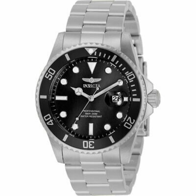 Invicta Men's Watch Pro Diver Quartz Black Dial Silver Steel Bracelet 33266 | eBay