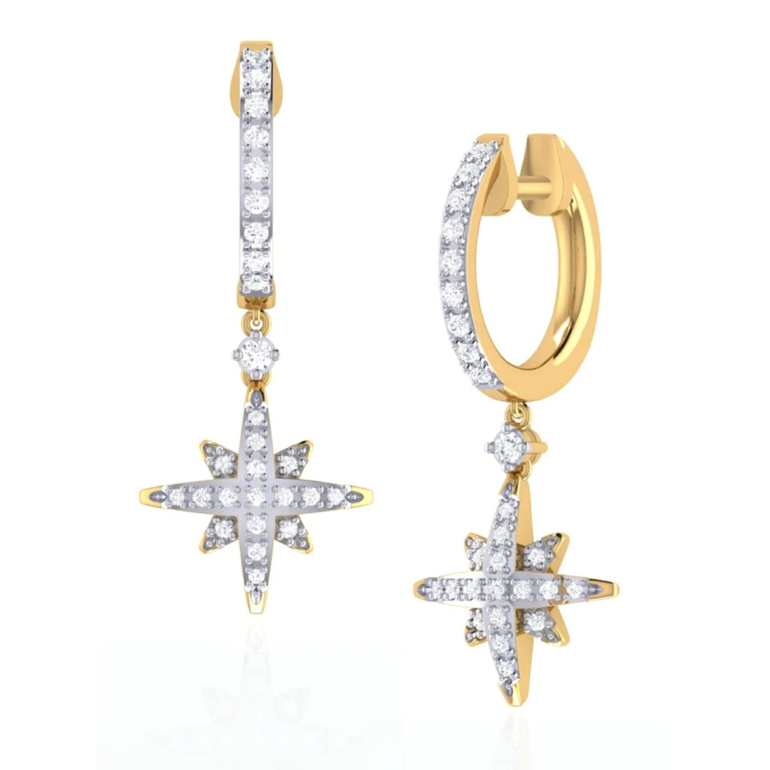 Diamond Hoop Star Earrings