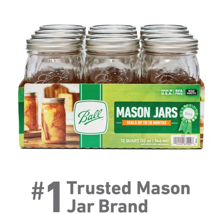 Ball 32oz 12pk Glass Wide Mouth Mason Jar With Lid And Band