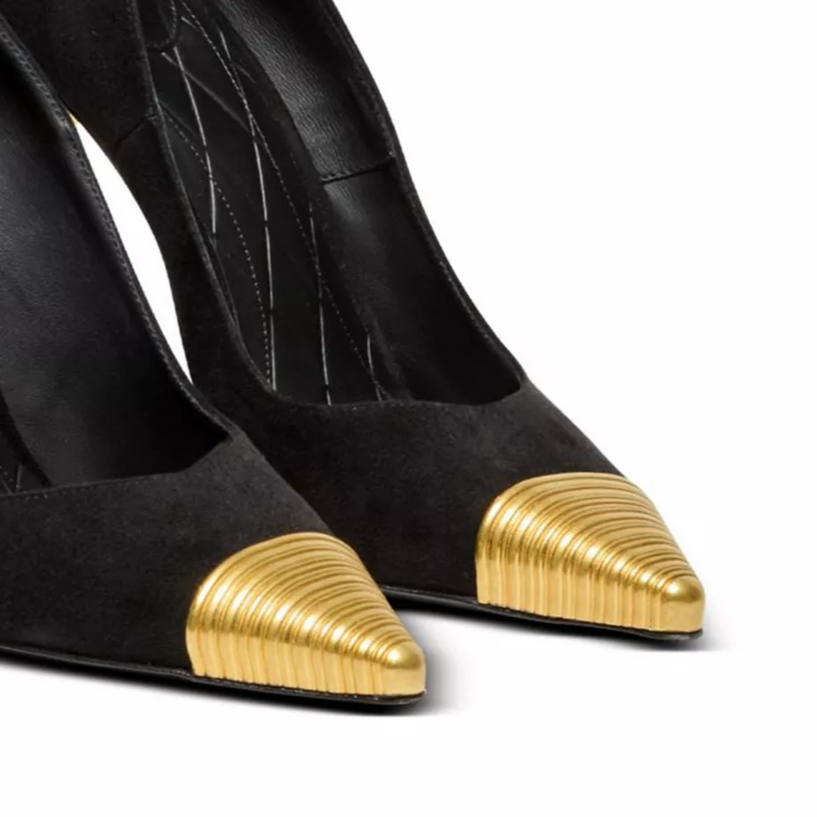 Balmain Women's Lipstick Pumps in Suede Leather and Brass