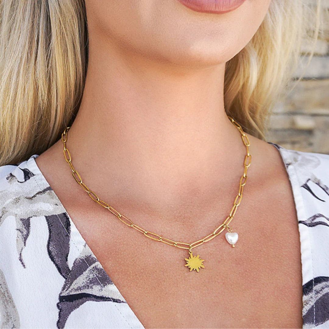 Sun And Heart Pendant Necklace