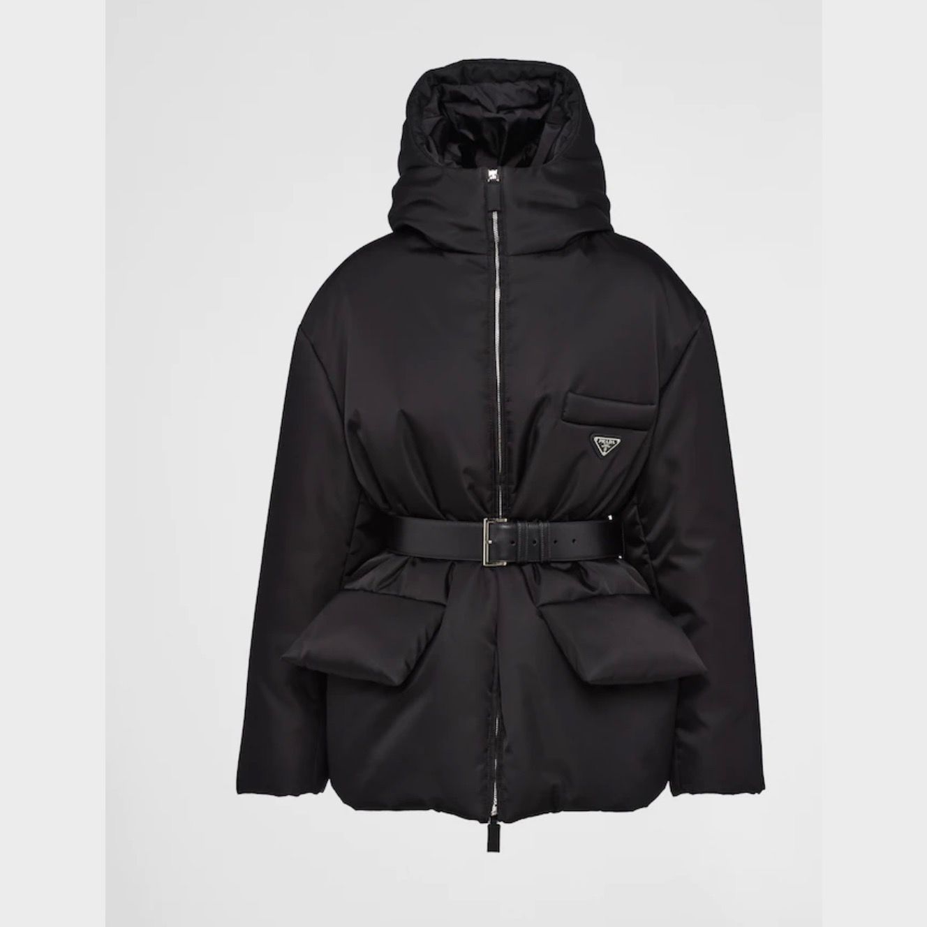 Black Re-Nylon hooded down jacket | PradaPrada US