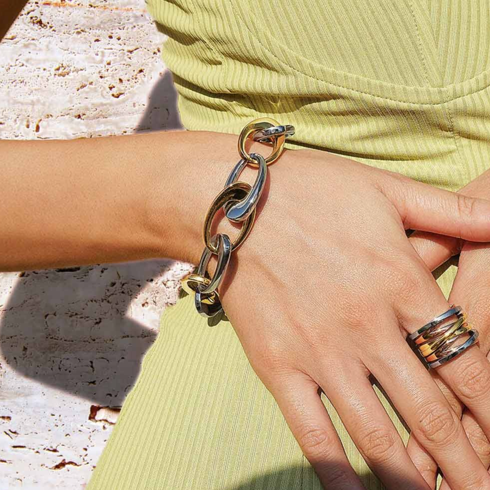 Two Tone Large Link Bracelet