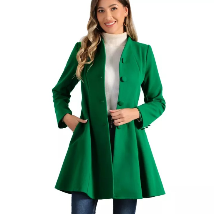 INSPIRE CHIC: Women's Single Breasted Long Sleeve Mid-long Winter Coat 