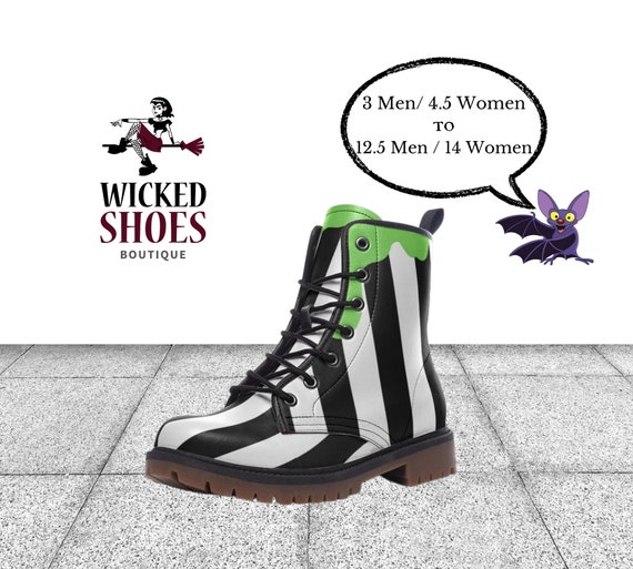 Green slime spring boots,black and white striped combat boots
