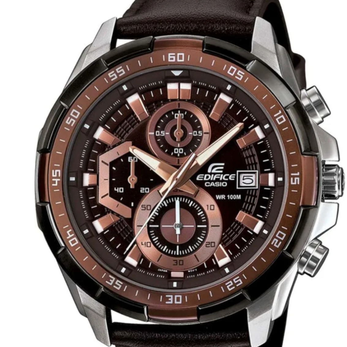 Casio EDifice EFR-539L-5AVUDF Brown Analog Dial Brown Leather Band Men's Watch Chronograph 100M Water Resistant EX194