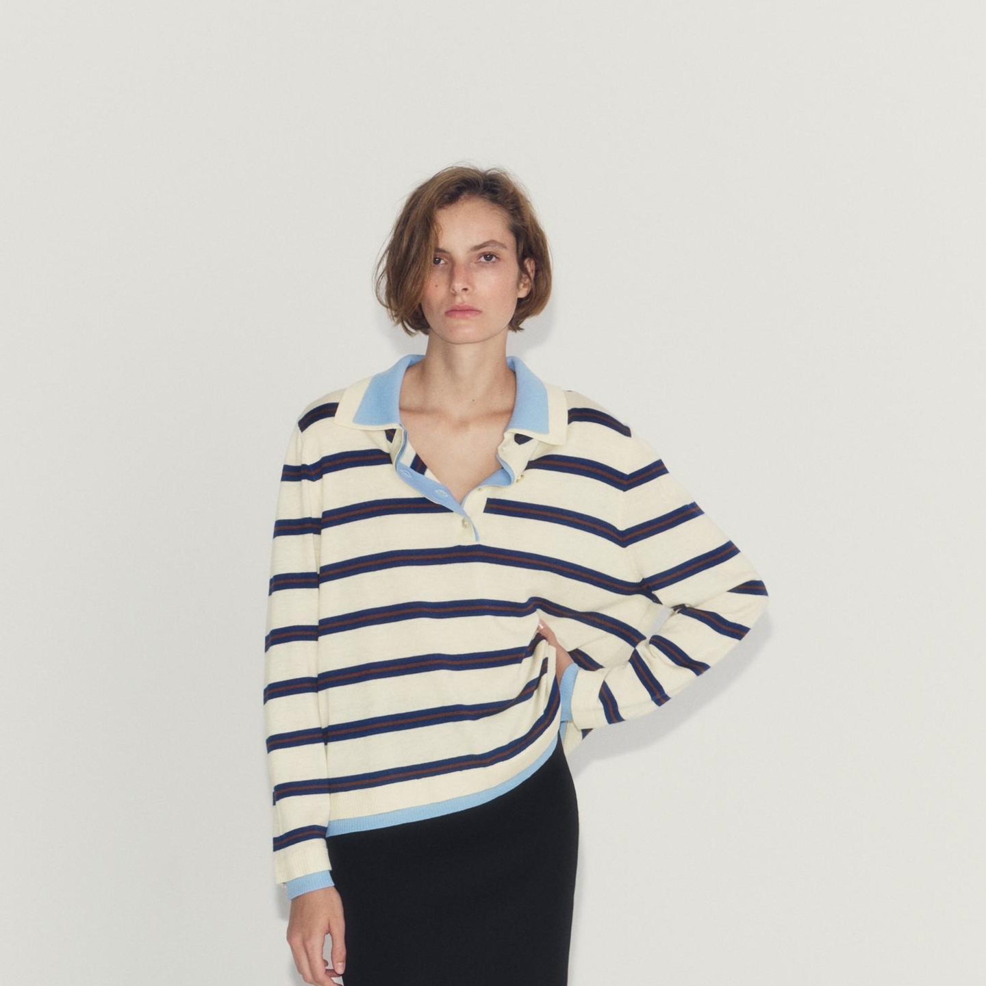 STRIPED COLORBLOCK KNIT POLO
