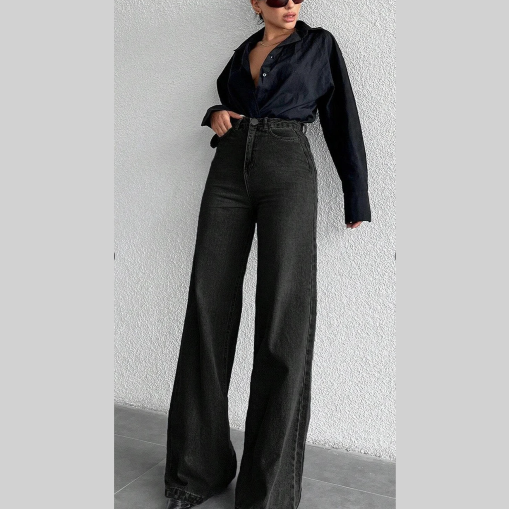 Wide Leg High Rise Cotton Jeans