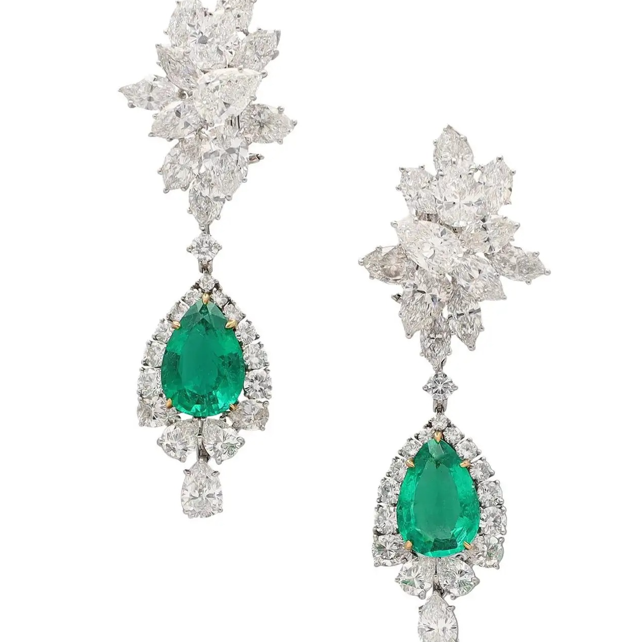HARRY WINSTON Diamond and Emerald Ear Clips