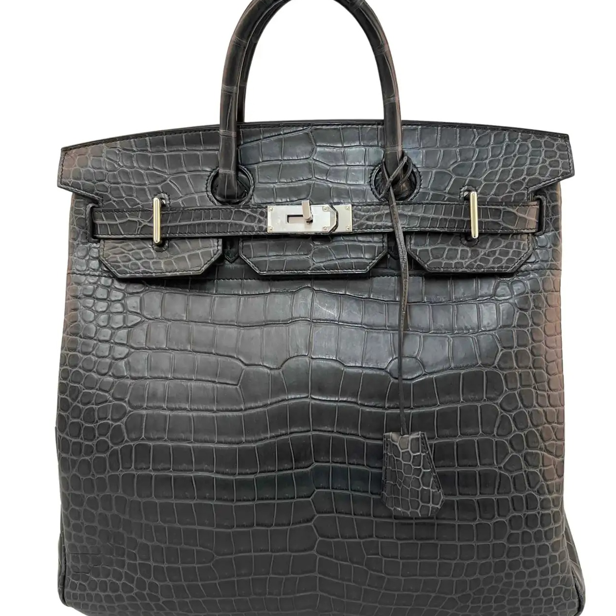 Hermes Hac 40 Porosus Crocodile Graphite, Palladium Hardware