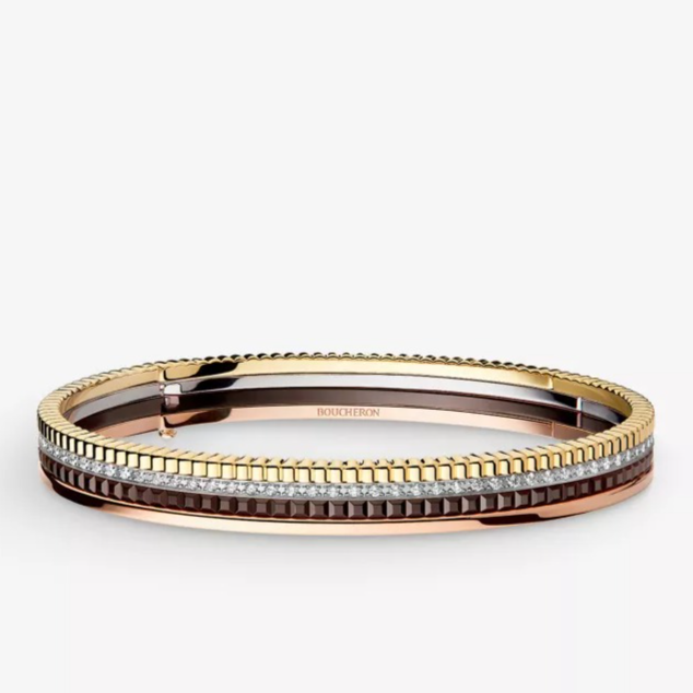 BOUCHERON Quatre Classique small PVD-coated 18ct yellow, white and pink gold and 0.78ct brilliant-cut diamond bangle
