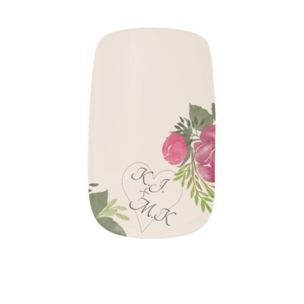 Custom Initials in Heart Floral Couple in Love Minx Nail Art | Zazzle