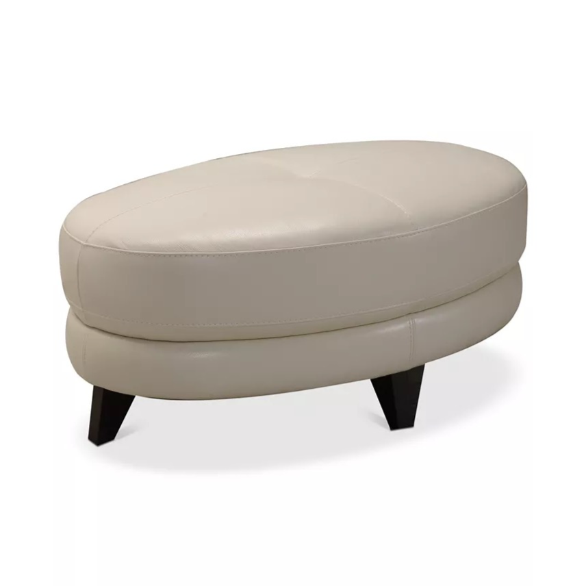 Myia Tufted Leather Oval Ottoman