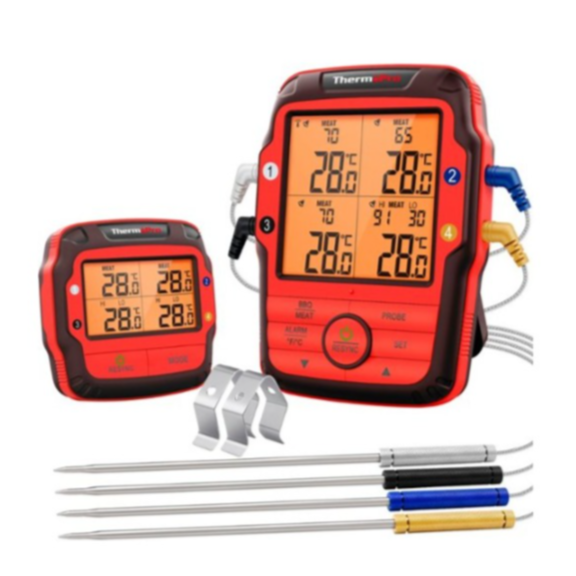 ThermoPro - Long Range Wireless Meat Thermometer with 4 Probes - Red