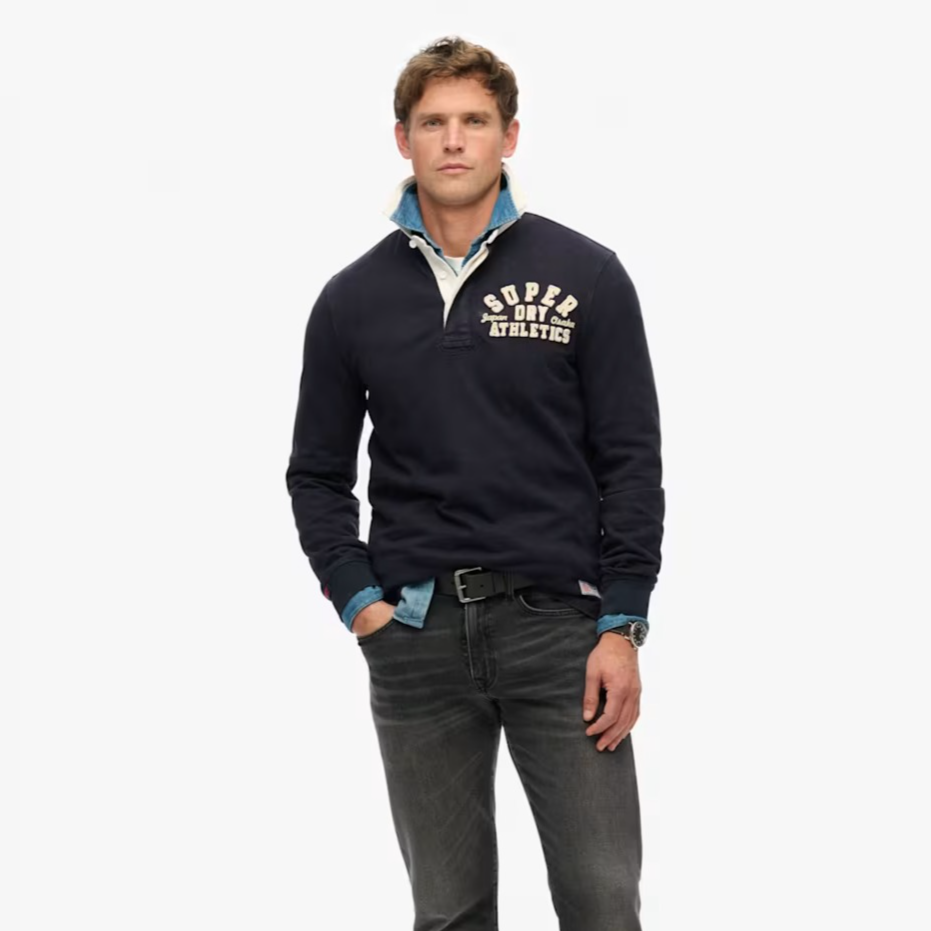 Pure Cotton Long Sleeve Rugby Top - Navy - £49.99