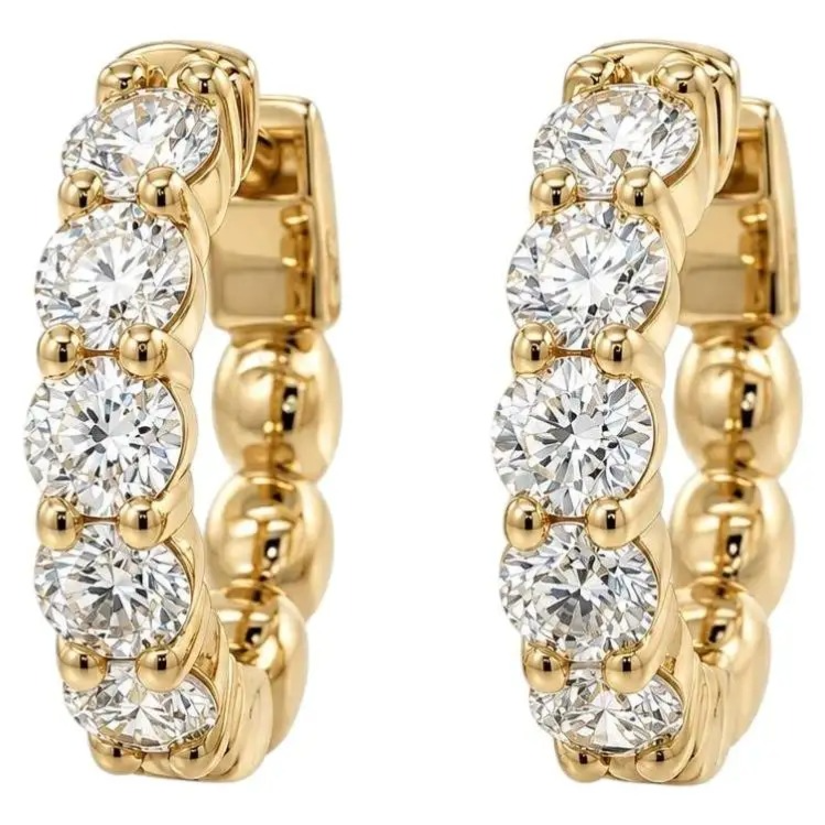 New Classic 14k Gold 2ctw H VS Round Fancy Diamond 18mm Huggie Hoop Earrings