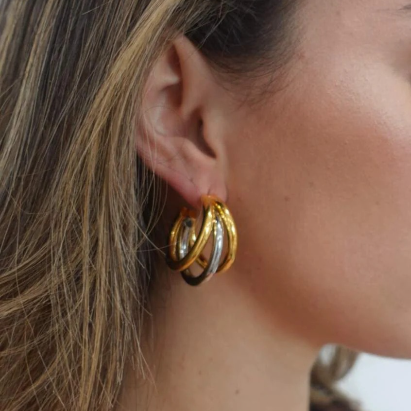 Duotone Tri-Hoop Earrings